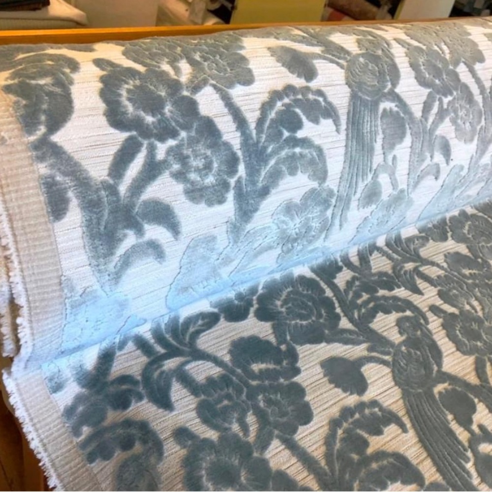 After the Storm Delft Luxury Cut Velvet Fabric - Picture 4 of 6